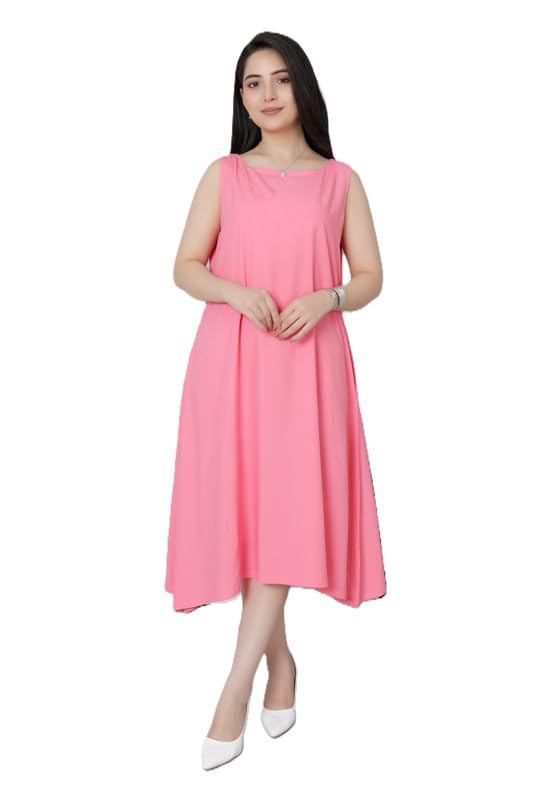 mlada Flare Fit Boat Neck Sleeveless Midi Dress with Pockets for Women | Rayon Solid Midi Dresses for Summer and Office Look | Breathable & Lightweight Flared Dress for Casual Outings-picture-0