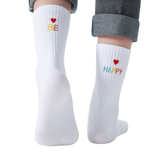Be Happy - Socken bestickt,Sei glücklich und lächle, Unisex-Socken, Aufmunterungsgeschenk, Geburtstagsgeschenkideen