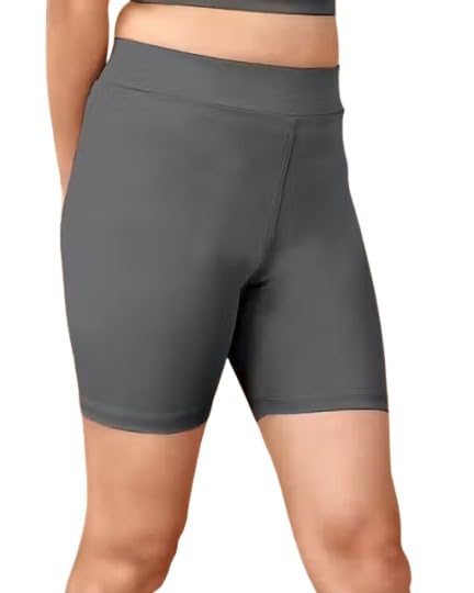 POOJARAN Shots of Women's and Girls' High Waisted Sportswear and Activewear.Useful Shorts with Full Length Pocket for The Gym, Yoga, or Sports Grey||M-Yoga Short Grey-image-49