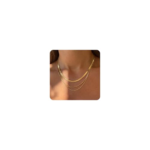 Image of Tewiky Layered Necklaces for Women 14k Gold Plated Chain Necklace Set