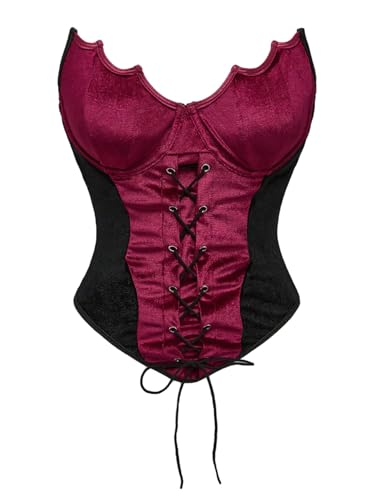 SHENHE Womens Velvet Gothic Corset Lace Up Strapless Bustier Tube Bat Vampire Corset Costume Red and Black Medium
