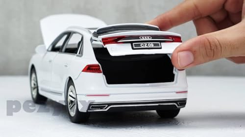 Image of Diecast Audi Q8 Toy Car Scale Model,Pull Back Vehicles Alloy Simulation Supercar with Lights and Sound Also for Car Dashboard,Kids,Adult (White)