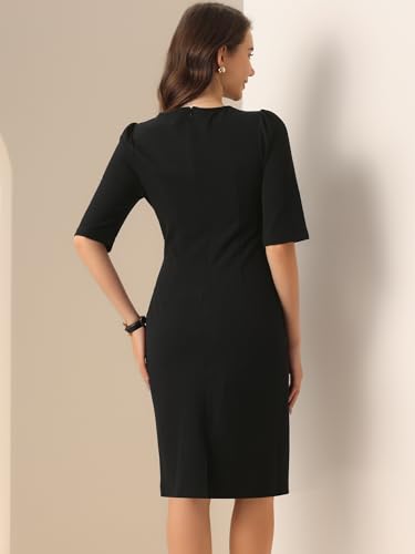Image of Allegra K Ruched Dress for Women's Short Sleeve Business Work Dress Trendy