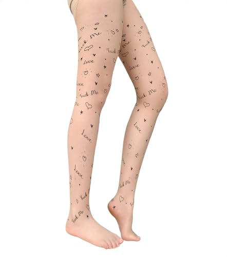 Image of VINICUNCA Pattern Print Tights Letters Stockings, Exotic See Through Silk Pantyhose