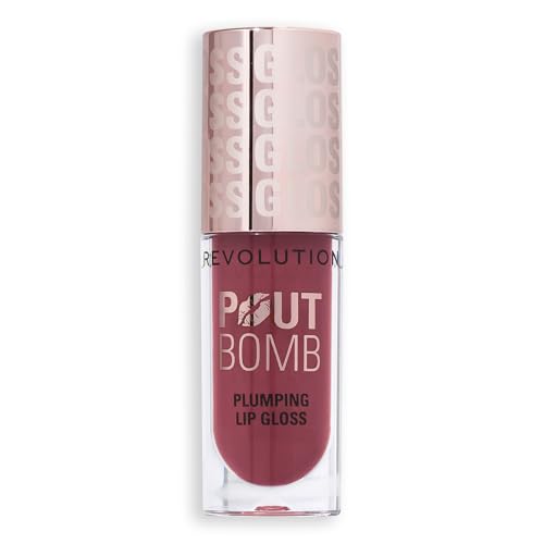 Image of Makeup Revolution Pout Bomb Plumping Gloss - Wild Mauve Pink| 3-in-1 Lip Plumper + Gloss + Treatment | With Hyaluronic Acid, Vitamin E & Peppermint | Glass-Like Shine, Non-Sticky Finish | 100% Vegan & Cruelty-Free | 4.6ml