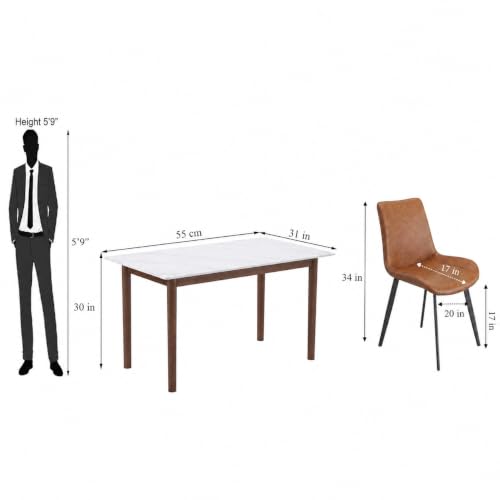 Image of Nebula Six Seater Faux Marble Dining Set | 15mm Sintered Stone Dining Table | Upholstered Metal Chairs | Solid Wooden Frame | Snow White (DIY Assembly)