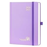 POPRUN Agenda 2026 2027 Journalier A5 21,5 x 14,5cm，1 Page par Jour D'Août 2026 à Juil 2027 12 Mois，Planner Scolaire Couverture Rigide，Poche intérieure，Papier 80g/m²，Violet