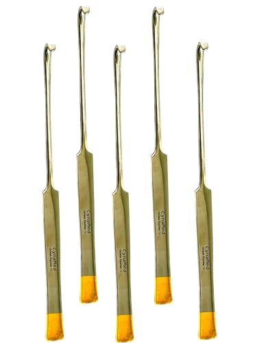 Pack of 5pcs - Animal Spay Hook, Veterinary Snook Hook for Ovaries and Uterus Removal - Flat Handle with Gold Tips and Smooth Finish - German Stainless Premium