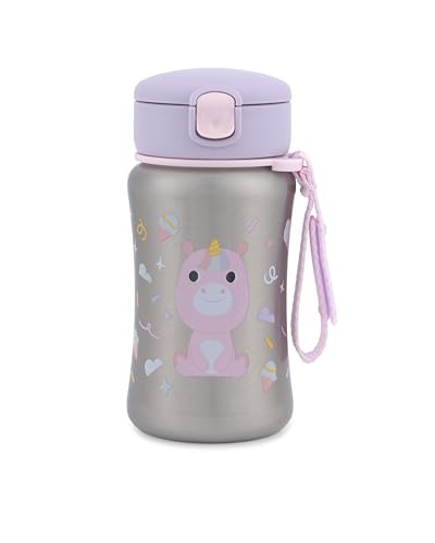 Image of Skip Hop Toddler Sippy Cup with Straw, BPA-Free, Holds 12 oz. Stainless Steel Straw Bottle, Besties Squad, Unicorn