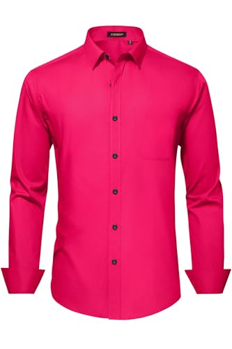 Image of HISDERN Mens Dress Shirts Long Sleeve Button Down Casual Shirts for Men Inner Contrast Formal Business Tuxedo Wedding Shirt