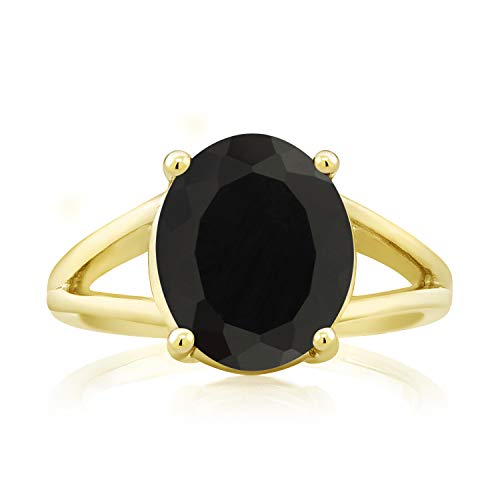 Gem Stone King 18K Yellow Gold Plated Silver 12X10MM Oval Gemstone Birthstone Solitaire Ring | Wedding Engagement Anniversary Promise Ring For Women | Available In Size 5,6,7,8,93