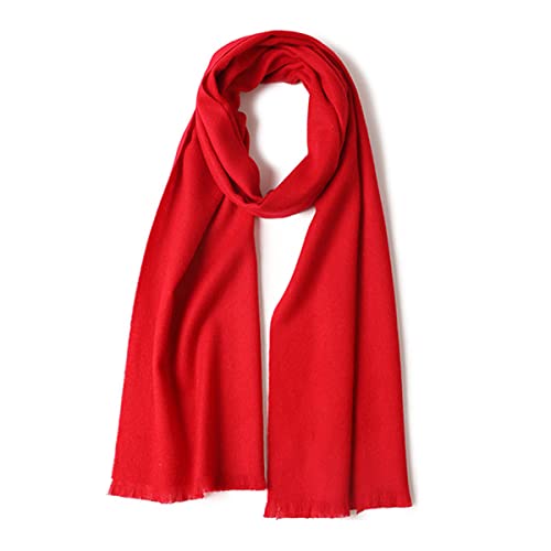 YUONNY Solid Colour Long Wool Scarf for Women Men, Unisex Super Soft Short Beard Warm Wool Scarves, Autumn Winter Lightweight Everyday Scarf Red