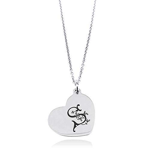 Tioneer Stainless Steel Letter S Initial Floral Monogram Floating Heart Tag Charm Pendant Necklace