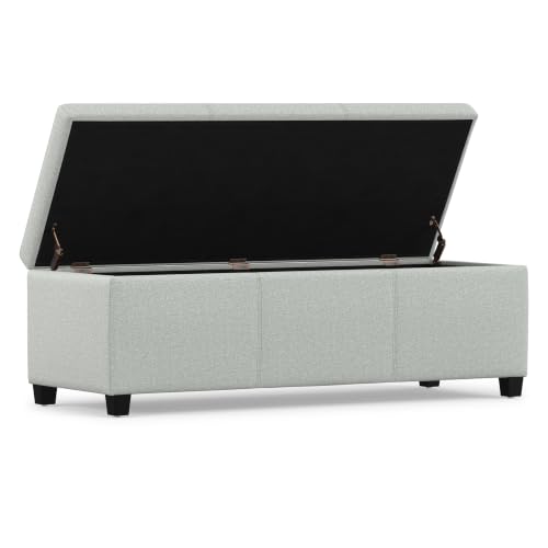 Image of SIMPLIHOME Avalon 48 inch Wide Linen Look Fabric Storage Ottoman in Grey