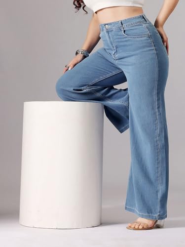Image of Vogaan Women's High Waist Jeans || Flared Bell Bottom Bootcut Pants || Wide Leg Denim - Perfect for Travel, Party & Everyday Use