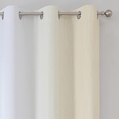Estelar Textiler Full Room Darkening Blackout Curtains 72 Inch Length 2 Panels Set, Ombre Greyish White and Beige Thermal Insulated Full Light Blocking Grommet Blackout Drapes for Bedroom, 42Wx72L