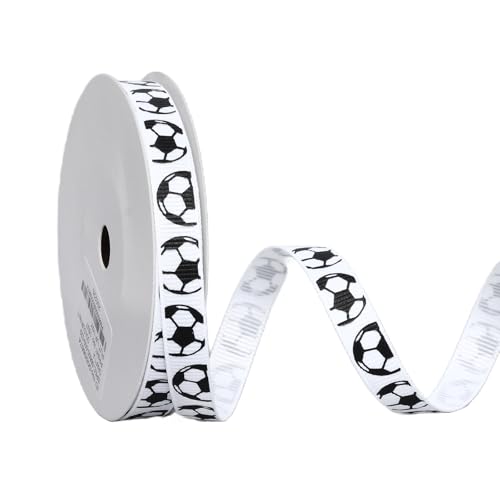 Ribest Soccer Ball Ribbon 3/8 Inch Grosgrain Sports Ribbon for Crafts Hair Bows Gift Wrapping Team Decor Party Decorations White and Black 10 Yards