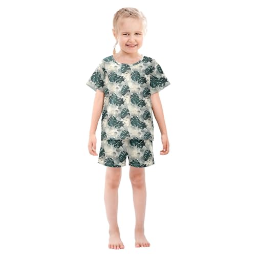 ALAZA Vintage Green White Leaves Pajama Set Short Sleeve Sleepwear Soft Lounge Nightwear3
