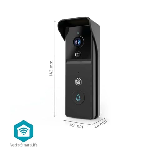 Nedis WIFICDP21BK | Sonnette Vidéo Wi-FI | 3MP 1296p | Grand Angle 100° | Vision Nocturne Infrarouge | Détection Mouvement | Audio Bidirectionnel | Batterie 4400 mAh | Noir