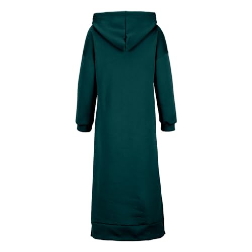 Women Hooded Maxi Dress Casual Loose Sweatshirt Long Dress Winter Fall Drawstring Slit Hoodie Dresses with Pocket4