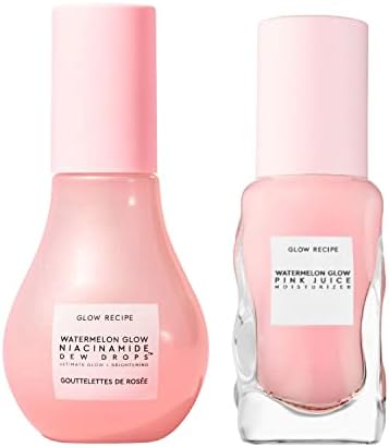 Glow Recipe 2-Piece Gift Set with Watermelon Glow Pink Juice Oil-Free Moisturizer Mini (25ml) + Watermelon Glow Niacinamide Dew Drops Highlighting Serum (40ml) - Hyaluronic Acid + Watermelon Extracts