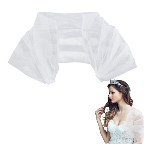 1Pc Bridal Tulle Shawl Detachable 41.3x7.9 Inch Adjustable Wedding Dress Straps Tulle Off Shoulders Tulles Bridal Straps Women Lace Shawl White for Wedding Dress Cloth Decoration