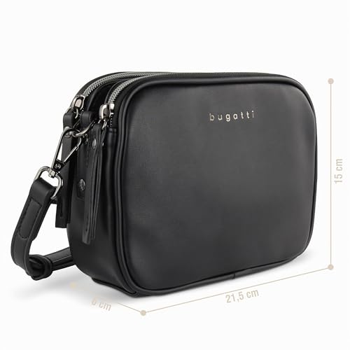 Foto von bugatti Almata kleine Schultertasche Damen, Umhängetasche aus hochwertigem Kunstleder, schwarz