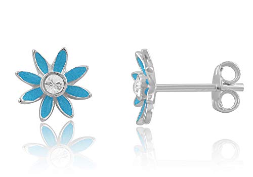 Sterling Silver Sky Blue Carnation Flower Stud Earrings - 8mm