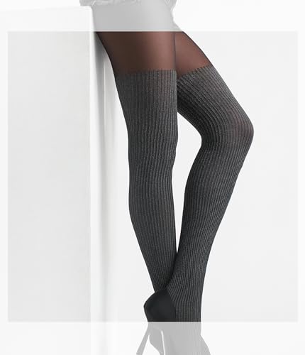 Image of MARILYN Mock Suspender Tights Over Knee Stockings Illusion Thigh High European Design