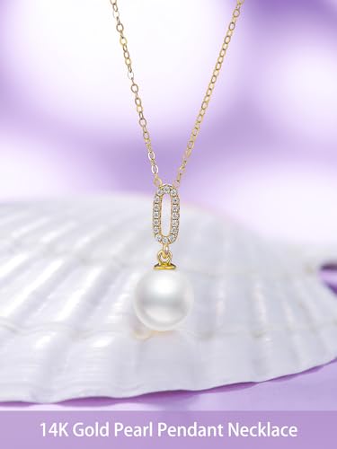 14K Solid Gold Pearl Necklaces for Women Real Gold Freshwater Cultured Pearl Pendant Necklaces for Women Her Wife Birthday Anniversary Christmas Gifts Various Styles3