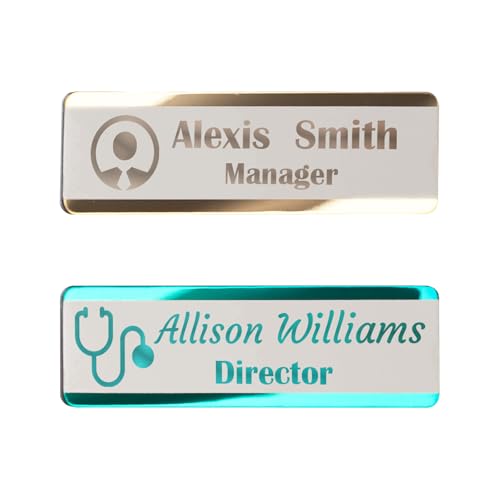 Image of Personalized Magnetic Name Tags with Logo - Custom Laser Engraved Stainless Steel Badges, Professional Metal ID Labels with Pin Option for Nurse, Doctor, Office Staff & Business