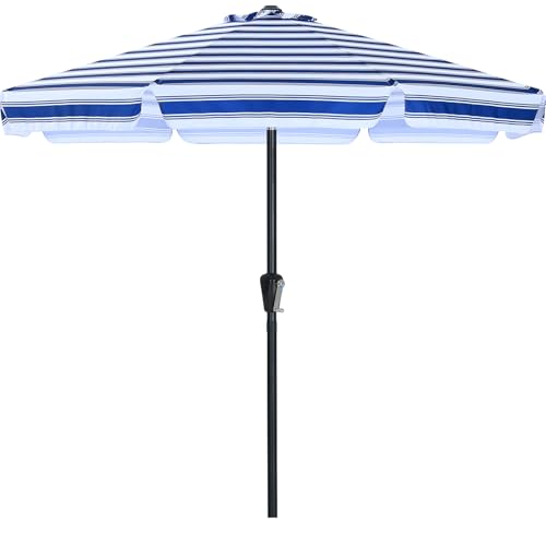 Image of ABCCANOPY 7.5ft Patio Umbrella, Outdoor Table Umbrella with Push Button Tilt and Crank for Patio Pool Garden Deck (Blue White)