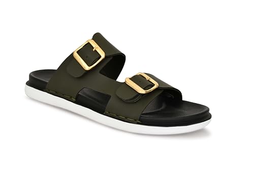 Image of Men's Stylish Dual Buckle Slip-On Sandals | Comfortable & Lightweight Casual Sliders /Slipper for Everyday, Travel, & Beach