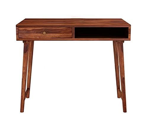 Image of Sheesham Wood Reading Writing Study Table Laptop Computer Workstation Desk for Home Office Students with Drawer Storage Desktop Counter Table (Brown Finish)