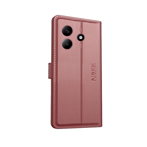Image of AIBEX Compatible for Redmi Note 14 SE 5G / Redmi Note 14 5G Flip Cover Leather Finish with Magnatic Closure | Inside TPU with Card Pockets | Wallet Stand | Complete Protection Flip Case -Brown
