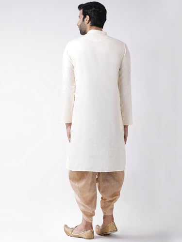 Kisah Men Cream-Coloured Kurta Full Sleaves, Knee Length, Straight, Regular Fit, Mandarin Collar Ethnic Wear