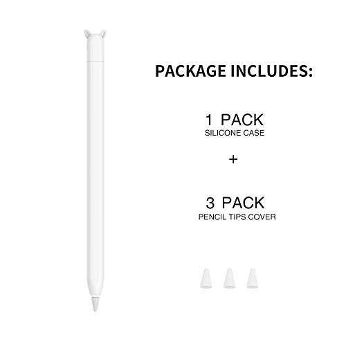 Image of Cute Ear Case Silicone Skin Cover for Apple Pencil 2nd Generation, and Protective Nib Cover Accessories Compatible with iPad Pro 11 12.9 inch,White
