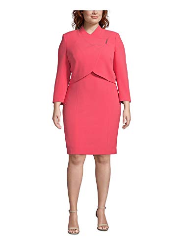Tahari by ASL Plus Size Wrap Jacket with Bar Snap and Dress Set New Coral 20W