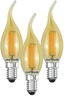 paul russells LED Filament Flame Candle Light Small Edison Screw E14, 35w Equivalent Replacement C35T Lamp 4W 380LM Lumens 2200K Amber Bulbs, Energy Saving Chandelier Bent-Tip Lightbulbs, Pack of 3