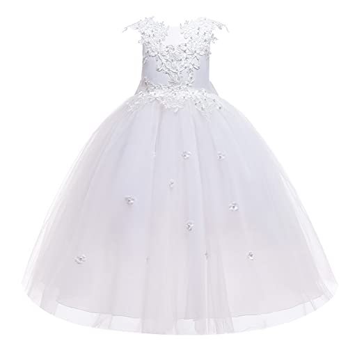 Flower Girl Vintage Long Embroidery Lace Floral Dress for Kids Princess Wedding Bridesmaid Communion Puffy Tulle Maxi Gown