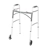 Drive Medical Two-Button Folding Walker w/ Wheels - Lightweight Rolling Mobility Support - Desk Arms - Adjustable Height - Dual Push-Button Operation - 5 Inch Front Wheels - Durable Aluminum - Silver