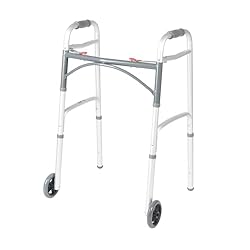 Drive Medical Two-Button Folding Walker w/ Wheels - Lightweight Rolling