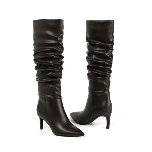 Image of Easyfox Knee High Boots Women Pointed Toe Stiletto Heel Tall Boots | Side Zipper,3 In Stiletto Heel,Fall Spring Winter Fashion Dress Tall Boots,Evening Bridal office Long Boots