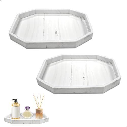 2 Piezas Bandeja BañO, Bandeja Decorativa Modernas de Silicona, Bandejas Decorativas con Multifuncional Bandeja Joyas Motivo de MáRmol para Tela, Velas, Toalla, CosméTico PequeñO, Pla