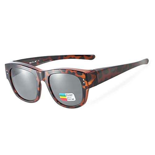 Oversized Sunglasses Over Prescription Glasses Polarized Fits Over Glasses for Women UV400 Protection (Demi/Gray)