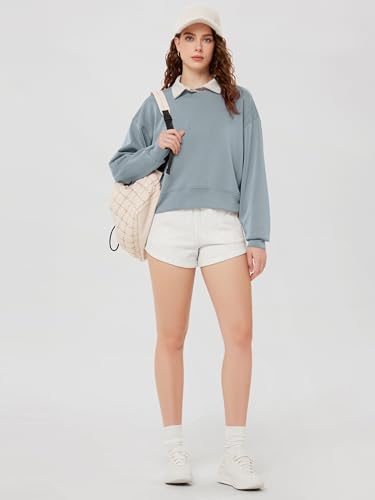 Image of ODODOS Modal Soft Long Sleeve Cropped Sweatshirts for Women Oversized Crew Neck Pullover Crop Top