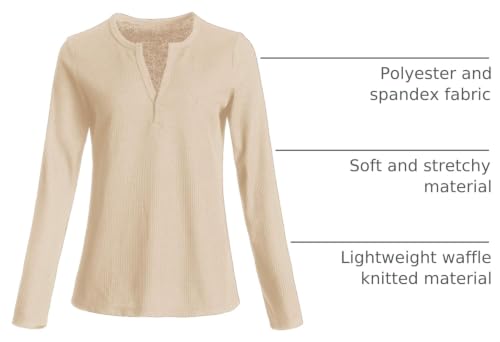 Image of Famulily Womens Long Sleeve Tshirt V Neck Loose Fit Soft Waffle Knit Thermal Tops