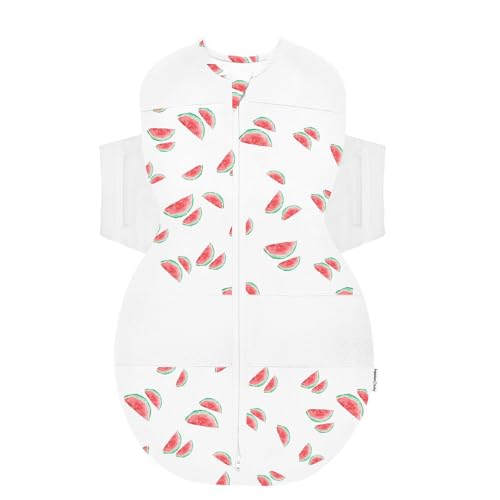 Image of Happiest Baby SNOO Sleep Sack - 100% Organic Cotton Baby Swaddle Blanket - Doctor Designed Promotes Healthy Hip Development (Ivory Watermelons, Small)