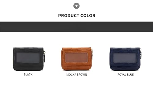 Checkered Credit Card Holder Wallet Zipper Leather Case Purse Small Card Case with ID Window Compact Accordion Wallet for Women or Men (Brown)3