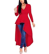 Lrady Womens Casual Shirt Dress High Low Irregular Hem Ruched Blouse Asymmetrical Peplum Long Tun...